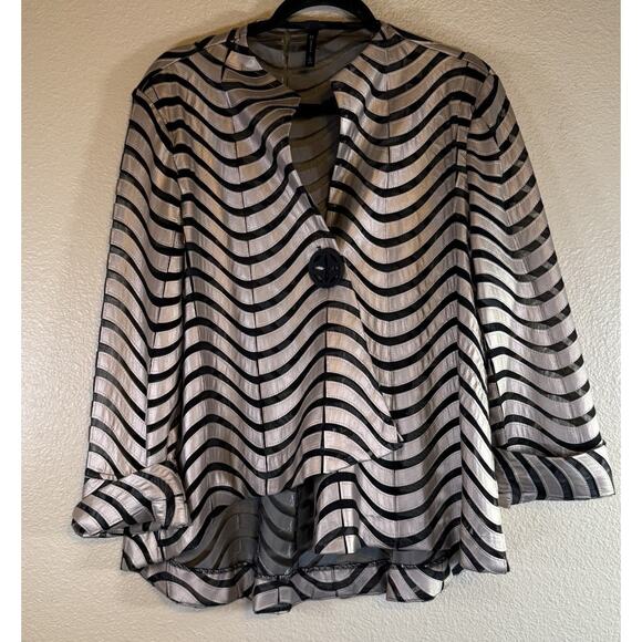 IC by Connie K Size L Jacket Cardigan Asymmetric Metallic Lagenlook - Picture 1 of 8